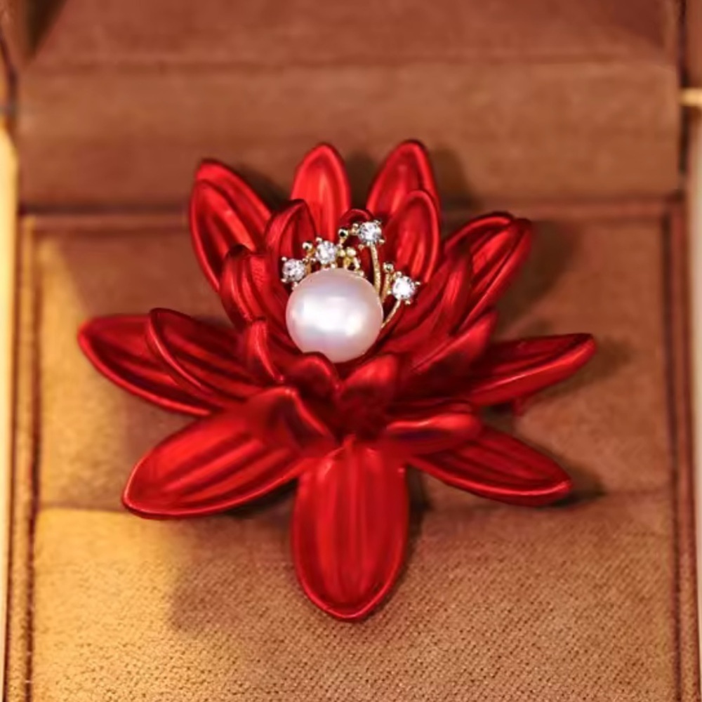 Red Floral Pearl Brooch